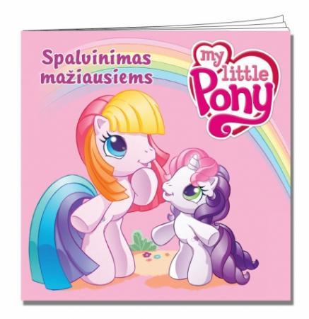Size: 437x450 | Tagged: safe, derpibooru import, official, sweetie belle (g3), g3, book, cover, egmont, g3.5, image, jpeg, lithuania, lithuanian, logo, merchandise, pink background, rainbow, simple background, smiling, standing, thinking, toola-roola