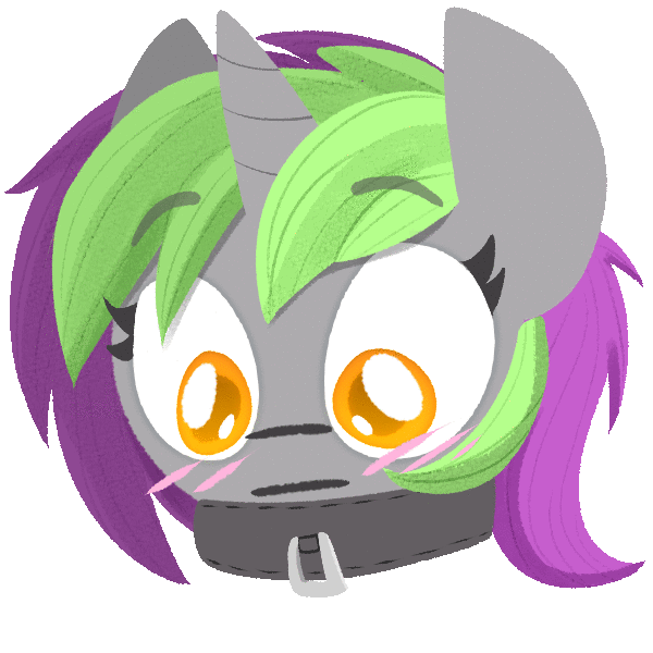 Size: 600x600 | Tagged: artist needed, safe, derpibooru import, oc, oc:frenzy nuke, unofficial characters only, pony, unicorn, animated, blushing, collar, gif, horn, image, simple background, solo, transparent background