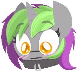 Size: 600x600 | Tagged: artist needed, safe, derpibooru import, oc, oc:frenzy nuke, unofficial characters only, pony, unicorn, animated, blushing, collar, gif, horn, image, simple background, solo, transparent background