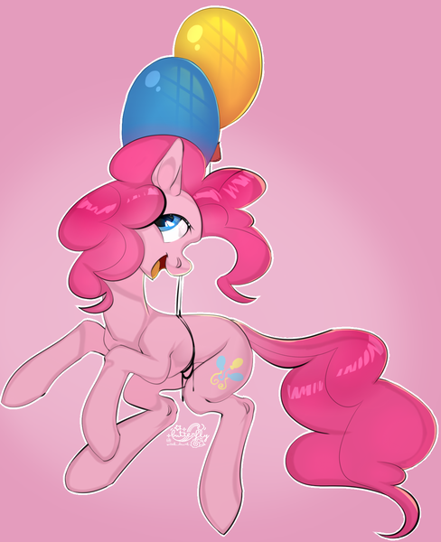 Size: 1266x1556 | Tagged: safe, artist:truust5117, derpibooru import, pinkie pie, earth pony, pony, balloon, female, floating, image, mare, outline, png, solo, then watch her balloons lift her up to the sky, white outline