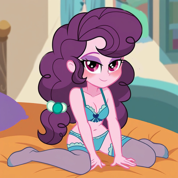 Size: 1024x1024 | Tagged: suggestive, ai content, derpibooru import, machine learning assisted, machine learning generated, sugar belle, equestria girls, bed, bedroom, bra, chart, clothes, equestria girls-ified, female, g4, image, panties, photoshop, png, socks, solo, solo female, underwear