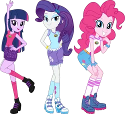 Size: 3657x3329 | Tagged: safe, derpibooru import, pinkie pie, rarity, twilight sparkle, equestria girls, camp everfree outfits, g4, image, png