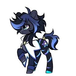 Size: 1000x1000 | Tagged: safe, artist:tresmariasarts, derpibooru import, oc, oc:onyx star, unofficial characters only, bat pony, bat pony unicorn, hybrid, pony, unicorn, bat eyes, bat pony oc, bat wings, cloak, clothes, colored hooves, colorful, fangs, gradient mane, gradient tail, heterochromia, horn, hybrid oc, image, leg stripes, male, png, simple background, smiling, solo, stallion, stars, stripes, tail, transparent background, wings
