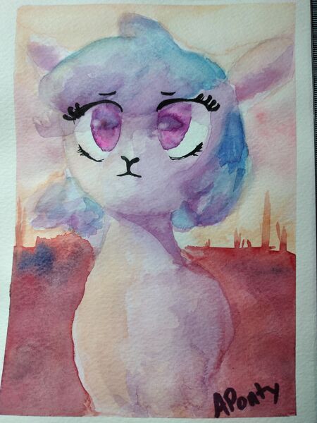 Size: 3120x4160 | Tagged: safe, artist:aponty, derpibooru import, oc, oc:charluna lambstock, unofficial characters only, sheep, :<, commission, feral, image, jpeg, painting, photo, traditional art, watercolor painting