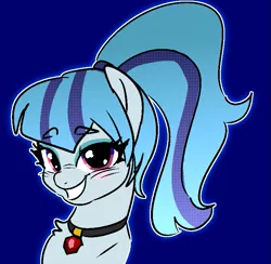 Size: 773x755 | Tagged: safe, artist:nyansockz, derpibooru import, sonata dusk, ponified, pony, choker, eyebrows, eyebrows visible through hair, female, g4, grin, image, looking at you, mare, png, smiling, smiling at you, solo