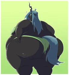 Size: 4259x4620 | Tagged: suggestive, artist:sammobird, derpibooru import, queen chrysalis, anthro, succubus, bbw, bikini, breasts, busty queen chrysalis, clothes, fat, hips, image, large butt, looking at you, lust, obese, png, rear view, simple background, ssbbw, swimsuit, underwear