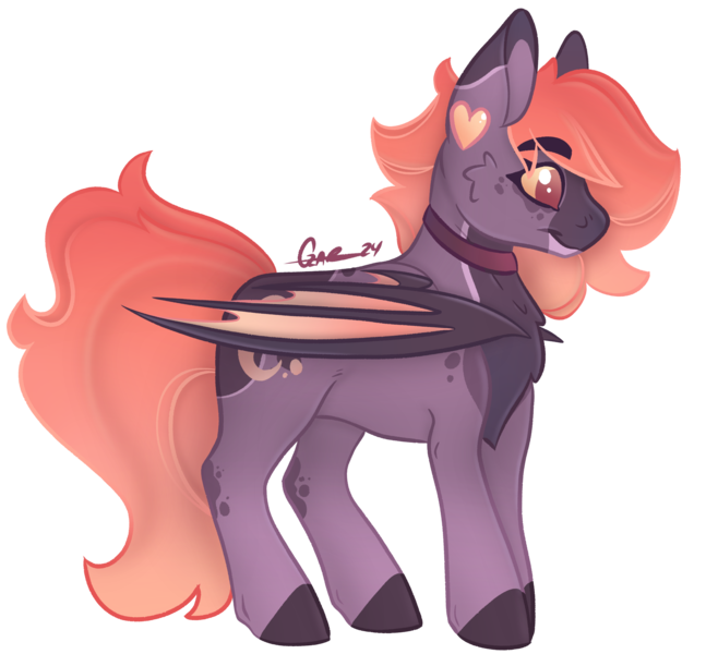 Size: 2002x1858 | Tagged: safe, artist:trashpanda czar, derpibooru import, oc, oc:dusk dancer, unofficial characters only, bat pony, pony, bat wings, body markings, cheek fluff, chest fluff, collar, ear piercing, female, gradient mane, image, long tail, mare, piercing, png, simple background, solo, solo female, tail, transparent background, wings