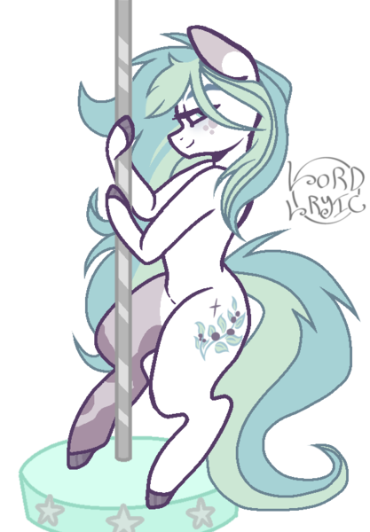 Size: 604x869 | Tagged: suggestive, artist:lordlyric, derpibooru import, oc, oc:mint berry, unofficial characters only, earth pony, pony, base artist:lullabyprince, base used, female, image, mare, mint, png, solo, solo female, stripper, stripper pole