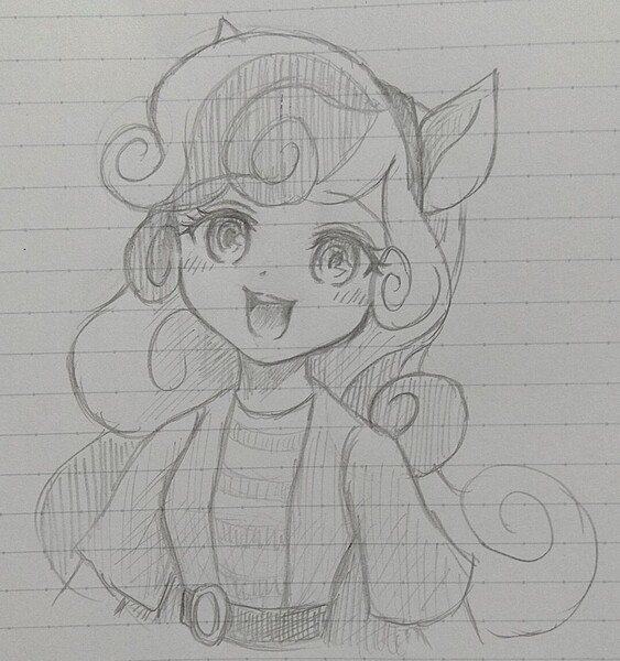 Size: 1080x1152 | Tagged: safe, artist:namaenonaipony, derpibooru import, sweetie belle, equestria girls, cat ears, cute, diasweetes, female, g4, headband, image, jpeg, lined paper, long hair, monochrome, open mouth, solo, traditional art, twitter link