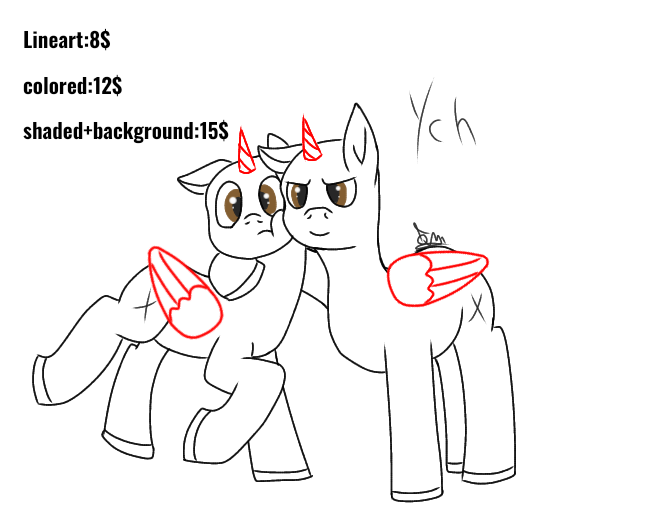 Size: 648x505 | Tagged: safe, artist:thomas.senko, derpibooru import, oc, alicorn, changeling, earth pony, gryphon, pegasus, pony, unicorn, alicorn oc, changeling oc, commission, commission open, duo, duo female, duo male, duo male and female, earth pony oc, female, female oc, griffon oc, horn, image, light skin, male, male oc, mare, pegasus oc, png, simple background, stallion, unicorn oc, white background, wings, ych result