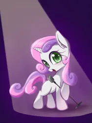 Size: 2489x3318 | Tagged: safe, artist:kaf_pone, derpibooru import, sweetie belle, pony, unicorn, female, filly, foal, horn, image, microphone, png, singing, solo, spotlight
