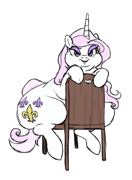 Size: 808x1095 | Tagged: safe, artist:mellowhen, artist:polofastter, derpibooru import, fleur-de-lis, pony, unicorn, chair, chubby cheeks, double chin, fat, fleur dis lourde, g4, horn, image, png, simple background, solo, transparent background