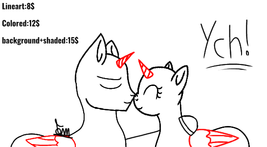 Size: 546x301 | Tagged: safe, artist:thomas.senko, derpibooru import, alicorn, changeling, earth pony, gryphon, pegasus, unicorn, commission, duo, duo female, duo male, duo male and female, female, horn, image, kissing, male, male duo, png, simple background, white background, ych result
