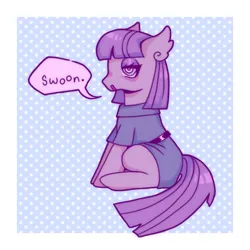Size: 1000x1000 | Tagged: safe, artist:emvy10, derpibooru import, maud pie, earth pony, pony, belt, clothes, dress, eyeshadow, female, image, makeup, mare, png, sitting, solo, speech bubble