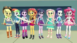 Size: 1600x900 | Tagged: safe, artist:th3m4nw1thn0n4m3, derpibooru import, applejack, fluttershy, pinkie pie, rainbow dash, rarity, sci-twi, sunset shimmer, twilight sparkle, human, equestria girls, 3d, blade, female, g4, humane five, humane seven, humane six, image, jpeg, source filmmaker, weapon