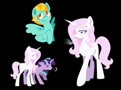 Size: 1337x1001 | Tagged: safe, artist:partyponypower, derpibooru import, fleur-de-lis, lightning dust, starlight glimmer, pegasus, pony, unicorn, alternate universe, black background, cigarette, g4, horn, image, jpeg, s5 starlight, simple background, smoking