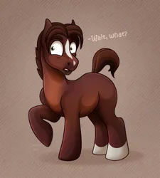Size: 1150x1280 | Tagged: safe, artist:jenery, ponerpics import, blaze, oc, unofficial characters only, earth pony, pony, dialogue, image, jpeg, male, raised hoof, solo, stallion, wide eyes