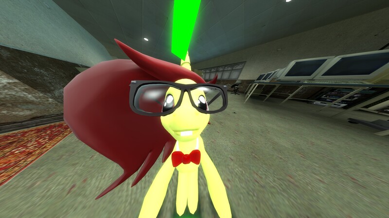 Size: 2560x1440 | Tagged: safe, derpibooru import, oc, unnamed oc, unofficial characters only, pegasus, pony, unicorn, 3d, 3d model, 4chan, bucktooth, female, glasses, gmod, green magic, horn, image, jpeg, mare, nerd, nerd pony, pc, pc game, red mane, red tie, solo, solo female, source, source filmmaker, unicorn oc, video game, yellow coat