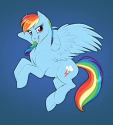 Size: 1155x1280 | Tagged: safe, artist:jenery, ponerpics import, rainbow dash, pegasus, pony, female, flying, image, jpeg, looking at you, mare, smiling, solo, spread wings, wings