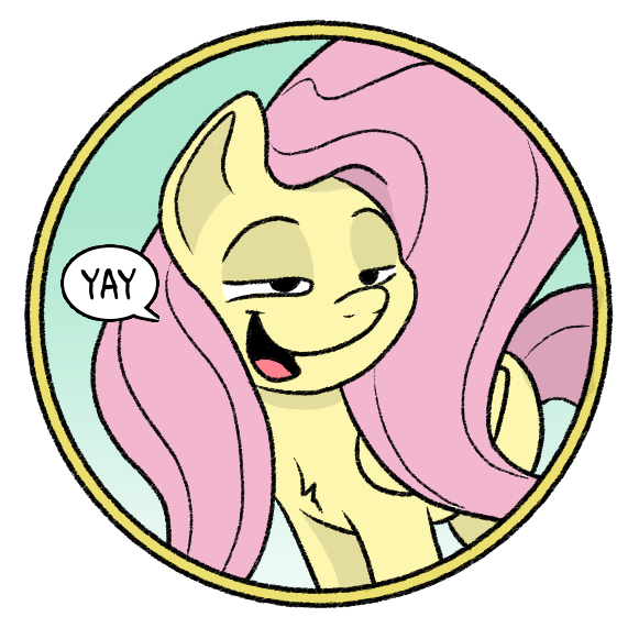 Size: 571x571 | Tagged: safe, artist:doodledonutart, derpibooru import, fluttershy, pegasus, pony, female, image, lidded eyes, mare, open mouth, open smile, png, simple background, smiling, solo, transparent background