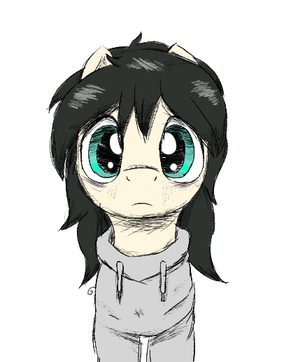 Size: 406x516 | Tagged: safe, artist:ricy, ponerpics import, oc, oc:floor bored, earth pony, pony, clothes, female, hoodie, image, looking at you, mane, mare, mare stare, png, tired eyes
