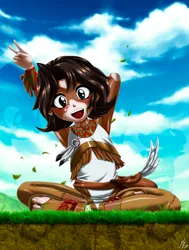 Size: 2765x3654 | Tagged: safe, alternate version, artist:mauroz, derpibooru import, winona, human, child, g4, humanized, humanized pet, image, mole, native american, png, solo, vitiligo, younger