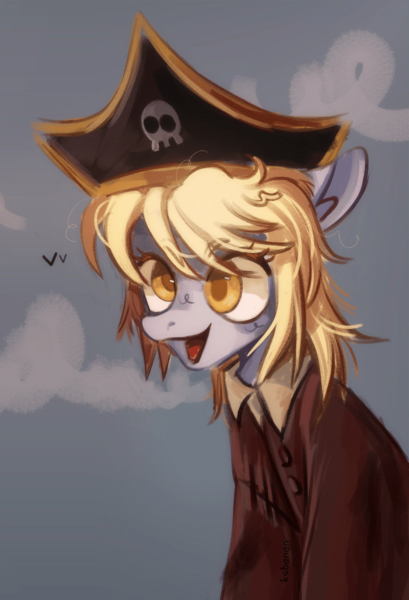 Size: 1920x2815 | Tagged: safe, artist:ksbanan, derpibooru import, derpy hooves, pegasus, pony, hat, image, open mouth, open smile, pirate, pirate hat, png, smiling, solo