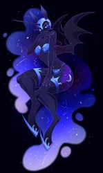 Size: 2639x4415 | Tagged: suggestive, artist:1an1, derpibooru import, nightmare moon, alicorn, anthro, unguligrade anthro, black background, female, image, png, simple background, solo, solo female