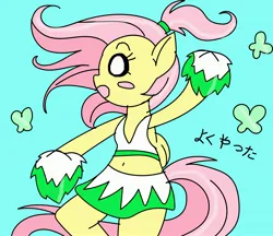 Size: 3232x2788 | Tagged: safe, derpibooru import, fluttershy, anthro, butterfly, insect, anime, cheerleader, image, jpeg, pom pom, ponytail