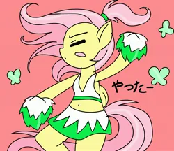 Size: 3232x2788 | Tagged: safe, derpibooru import, fluttershy, anthro, butterfly, insect, anime, cheerleader, image, jpeg, pom pom, ponytail
