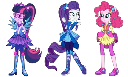 Size: 6009x3600 | Tagged: safe, artist:mixiepie, derpibooru import, pinkie pie, rarity, twilight sparkle, human, equestria girls, legend of everfree, boots, clothes, crystal guardian, g4, high heel boots, image, png, shoes, simple background, transparent background, vector