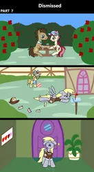 Size: 1920x3516 | Tagged: safe, artist:platinumdrop, derpibooru import, derpy hooves, doctor whooves, noi, roseluck, time turner, earth pony, pegasus, pony, comic:dismissed, 3 panel comic, alcohol, alternate timeline, background pony, bag, ball, blushing, bottle, comic, commission, crying, date, doctorrose, drink, female, female pov, filly, flower, flying, flying away, foal, folded wings, g4, garden, hat, heartbreak, holding hooves, image, looking at each other, looking at someone, mail, mailbox, mailmare, mailmare hat, mailmare uniform, mailpony, male, mare, midair, mouth hold, offscreen character, offscreen female, open mouth, outdoors, png, ponyville, pov, red wine, romance, rose, rose garden, sad, saddle bag, scrunchy face, shipping, smiling, stallion, straight, sun hat, tears of sadness, teary eyes, this will not end well, town, wine, wings