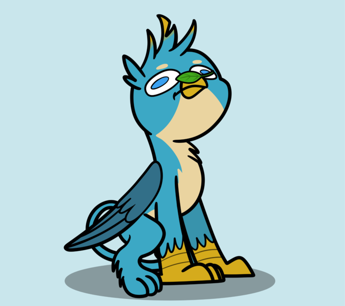 Size: 2048x1816 | Tagged: safe, artist:ewoudcponies, derpibooru import, gallus, gryphon, blue background, image, leaf, male, png, simple background, solo
