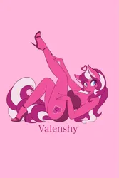 Size: 1365x2048 | Tagged: safe, artist:mscolorsplash, derpibooru import, valenshy, anthro, g3, breasts, cleavage, female, image, pink background, png, simple background, solo