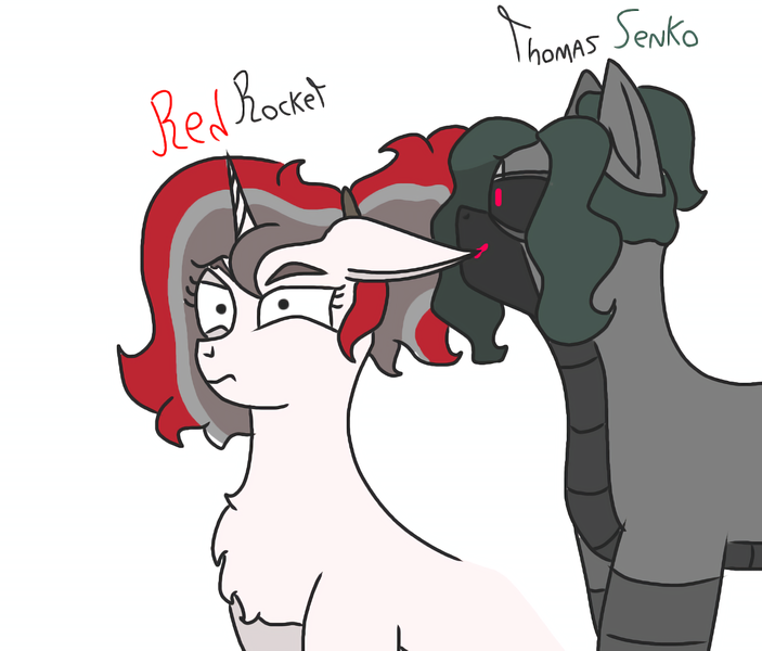 Size: 1240x1058 | Tagged: safe, artist:thomas.senko, derpibooru import, oc, oc:red rocket, unofficial characters only, unicorn, biting, duo, ear bite, horn, image, png, wholesome