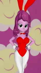 Size: 1080x1920 | Tagged: safe, artist:oatmeal!, derpibooru import, part of a set, cheerilee, human, equestria girls, 3d, accessory swap, big breasts, bowtie, breasts, bunny ears, bunny girl, bunny suit, clothes, costume, cutie mark, easter, g4, gmod, hand on hip, holiday, image, legs together, leotard, looking at you, png, simple background, solo, tight clothing, tights, wide hips