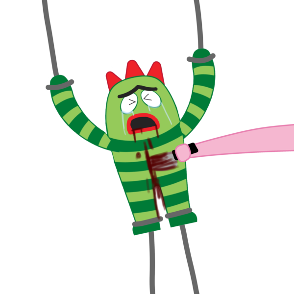 Size: 3072x3072 | Tagged: semi-grimdark, derpibooru import, edit, pinkie pie, blood, bloody knife, bloody mouth, brobee, crying, duo, female, g4, green fur, image, knife, male, op is a duck, op is trying to start shit, png, simple background, stabbed, stabbing, tears of pain, torture, transparent background, yo gabba gabba!