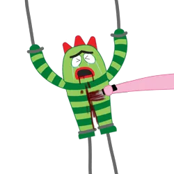 Size: 3072x3072 | Tagged: semi-grimdark, derpibooru import, edit, pinkie pie, blood, bloody knife, bloody mouth, brobee, crying, duo, female, g4, green fur, image, knife, male, op is a duck, op is trying to start shit, png, simple background, stabbed, stabbing, torture, transparent background, yo gabba gabba!