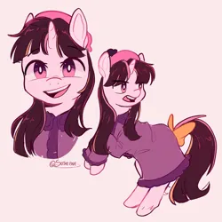 Size: 1280x1280 | Tagged: safe, artist:sotaiewe, derpibooru import, ponified, pony, unicorn, 2023, bow, female, horn, image, jpeg, open mouth, signature, simple background, smiling, solo, south park, wendy testaburger