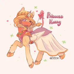 Size: 1000x1000 | Tagged: safe, artist:sotaiewe, derpibooru import, ponified, pegasus, pony, 2023, arrow, bow, bow (weapon), clothes, crossdressing, dress, fake horn, image, jpeg, kenny mccormick, looking at you, male, one eye closed, princess kenny, signature, simple background, solo, south park, south park: the stick of truth, wink