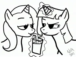 Size: 3000x2250 | Tagged: safe, derpibooru import, trixie, twilight sparkle, pony, 2011, cup, drink, drinking straw, female, image, jpeg, lesbian, magic, mare, smoothie