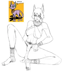 Size: 1870x2130 | Tagged: suggestive, derpibooru import, idw, baast, cat, human, spoiler:comic, spoiler:comic24, advice, cat ears, clothes, cropped, female, forked tail, g4, image, jpeg, loincloth, official comic, orange background, simple background, sketch, solo, speech bubble
