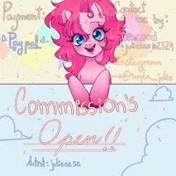 Size: 1000x1000 | Tagged: safe, artist:julieee3e, derpibooru import, pinkie pie, earth pony, pony, commission, fanart, image, png, solo