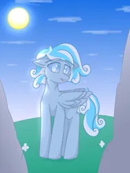 Size: 1200x1600 | Tagged: safe, artist:門久, derpibooru import, oc, oc:snowdrop, unofficial characters only, pegasus, pony, blind eye, eyebrows, eyebrows visible through hair, floppy ears, image, png, smiling, solo