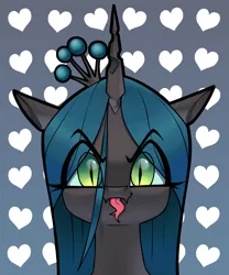 Size: 1944x2331 | Tagged: safe, artist:aquaticvibes, derpibooru import, queen chrysalis, changeling, changeling queen, bust, female, heart, high res, image, png, portrait, solo, tongue out
