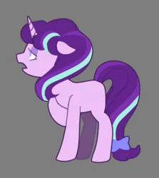 Size: 605x678 | Tagged: safe, artist:villyapologist, derpibooru import, starlight glimmer, pony, unicorn, bow, female, floppy ears, frown, g4, gray background, horn, image, lidded eyes, long tail, mare, multicolored mane, multicolored tail, pink coat, png, purple eyes, purple mane, purple tail, raised hoof, simple background, solo, tail, tail bow