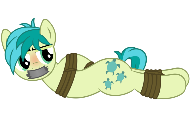 Size: 2300x1528 | Tagged: safe, artist:cardshark777, derpibooru import, sandbar, earth pony, pony, blushing, bondage, bound and gagged, digital art, g4, gag, helpless, hooves behind back, image, lidded eyes, looking back, lying down, male, malesub, png, rope, rope bondage, solo, submissive, tail, tape, tape gag, tied up, two toned mane, two toned tail, wip