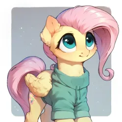 Size: 923x927 | Tagged: safe, ai content, derpibooru import, machine learning assisted, machine learning generated, stable diffusion, fluttershy, pegasus, pony, beautiful, big eyes, blushing, clothes, cute, detailed, detailed hair, ear fluff, fluffy, g4, generator:purplesmart.ai, green eyes, hoodie, image, looking up, pink hair, png, prompter:saltyvity, simple background, smiley face, smiling, solo, sparkles