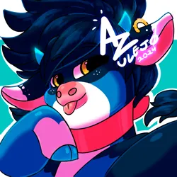 Size: 2000x2000 | Tagged: safe, artist:azulejo, derpibooru import, oc, oc:blue bandit, unofficial characters only, bovine, cute, image, looking back, png, profile picture, signature, simple background, tongue out
