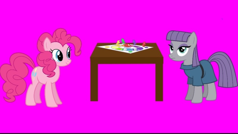 Size: 1077x609 | Tagged: safe, screencap, maud pie, pinkie pie, earth pony, pony, series:maud knows best, series:mlp animation's short films, board game, duo, duo female, female, game, image, jpeg